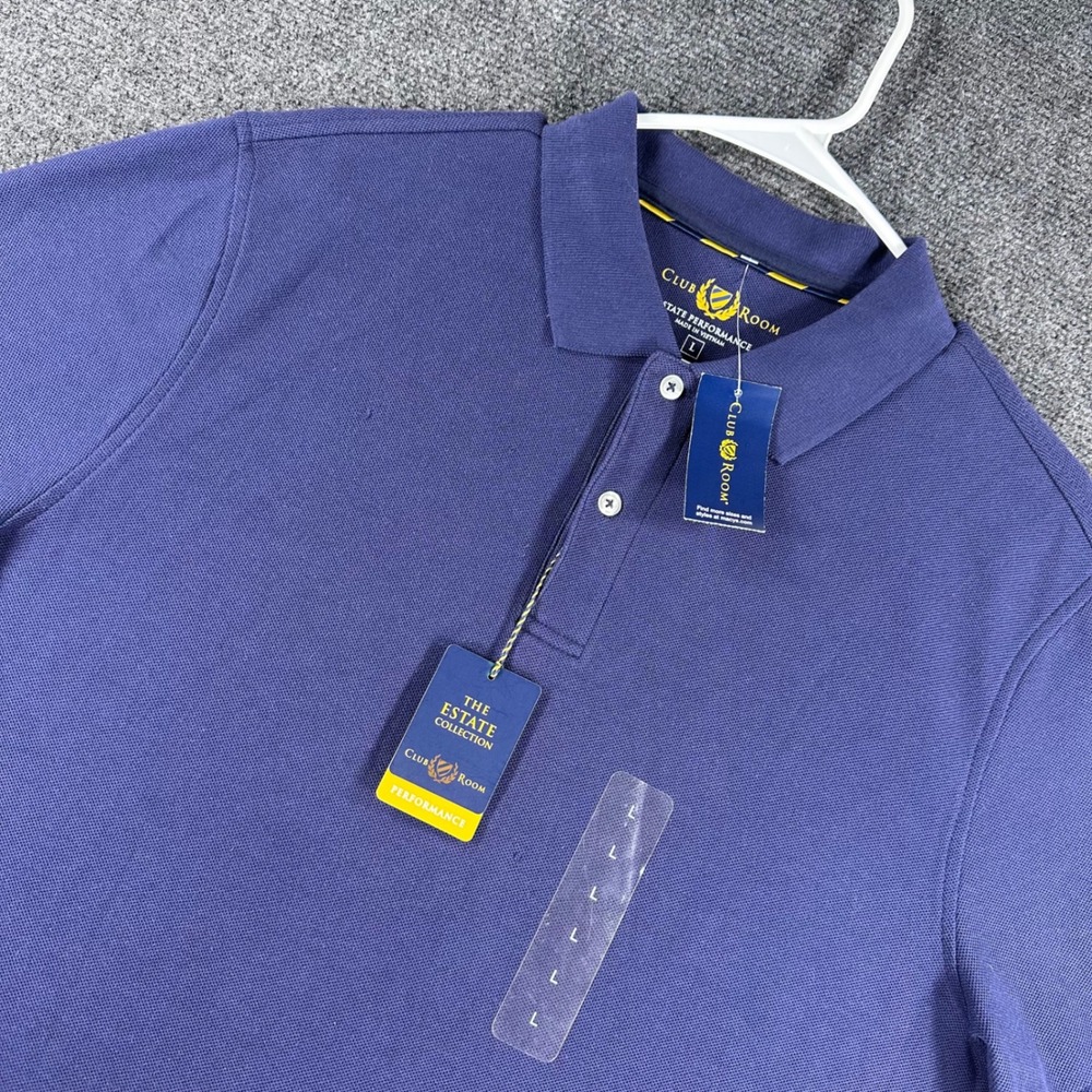 Club Room Polo Shirt Mens L Large Navy Estate Performance Moisture Wicking NWT